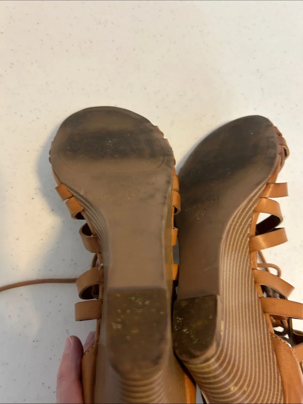American Rag Tan Lace-Up Strappy Wedge Sandals